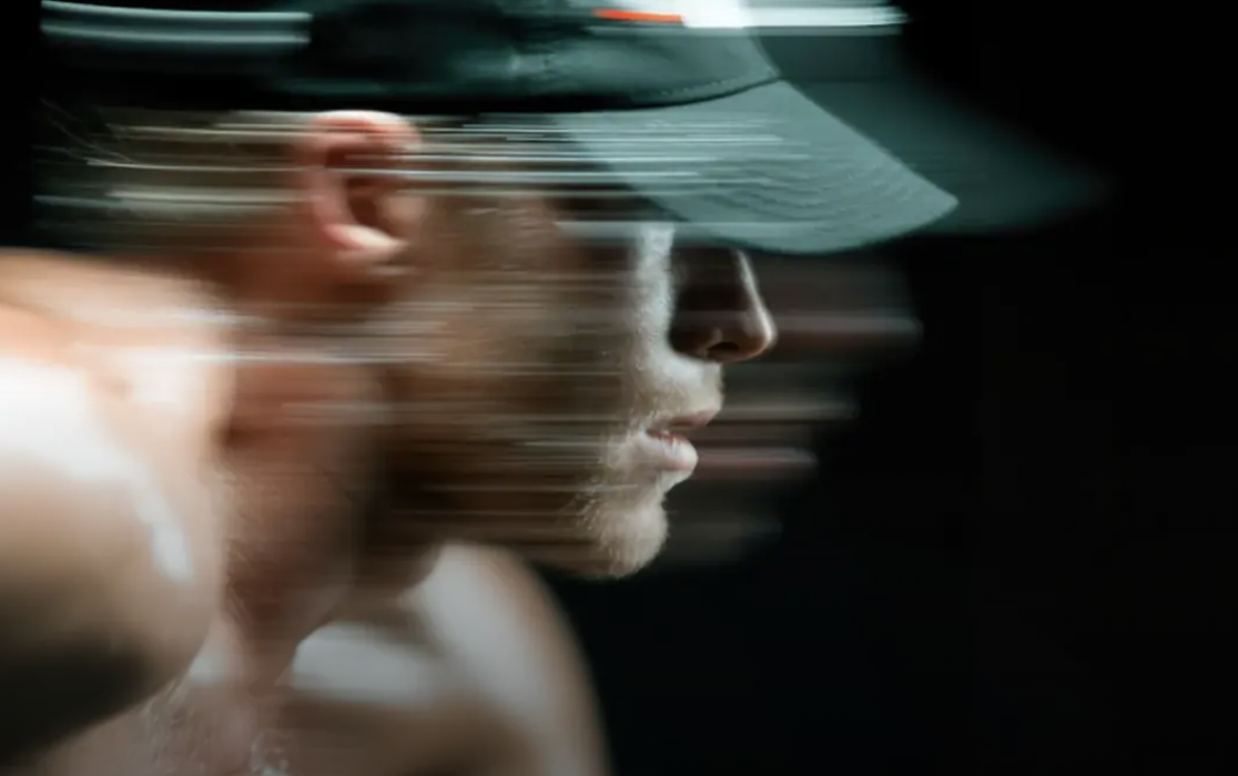 Athlete in motion captured in profile