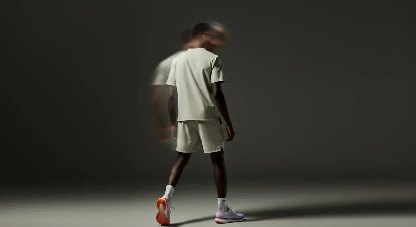 Patient walking in soft studio light