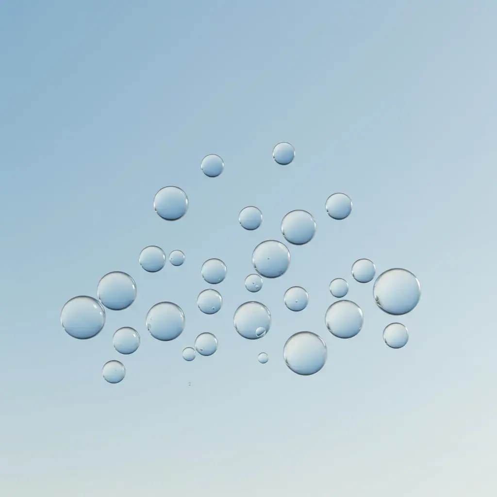 Cluster of clear bubbles against a pale sky